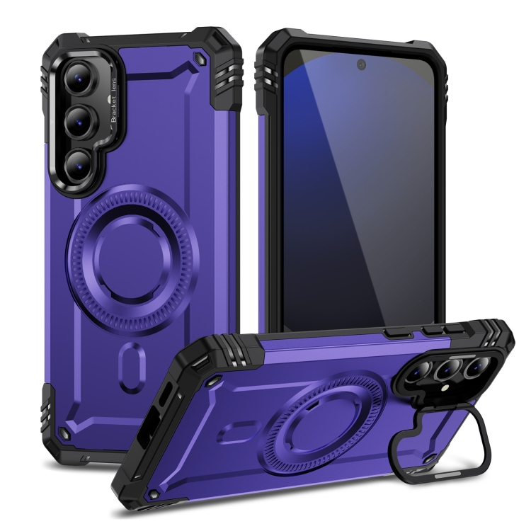 

For Samsung Galaxy S24 FE 5G Lens Holder MagSafe Phone Case(Purple)