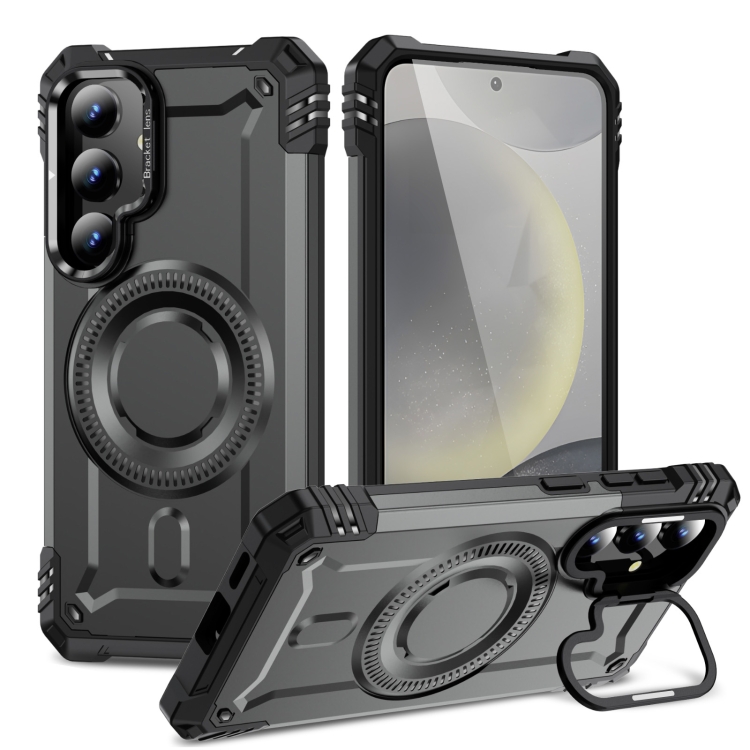 

For Samsung Galaxy S25+ 5G Lens Holder MagSafe Phone Case(Grey)