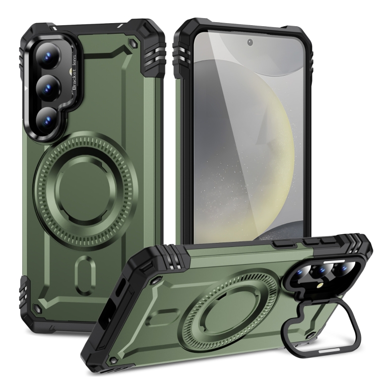 

For Samsung Galaxy S25+ 5G Lens Holder MagSafe Phone Case(Army Green)