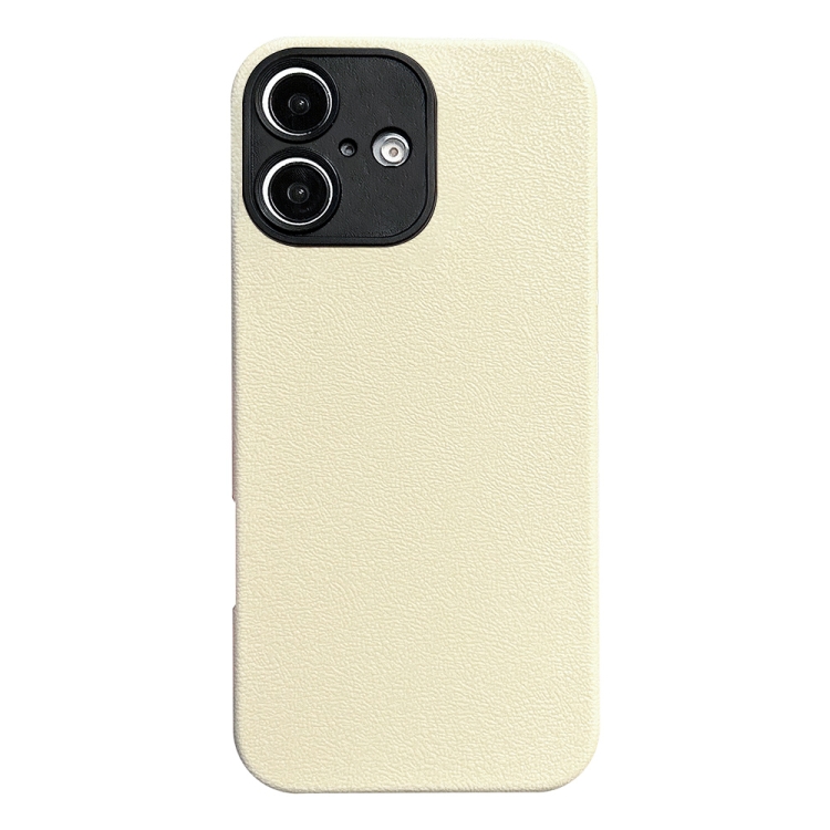 

For iPhone 16 Plus Litchi Texture TPU Black Lens Frame Phone Case(White)