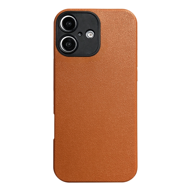 

For iPhone 16 Litchi Texture TPU Black Lens Frame Phone Case(Brown)