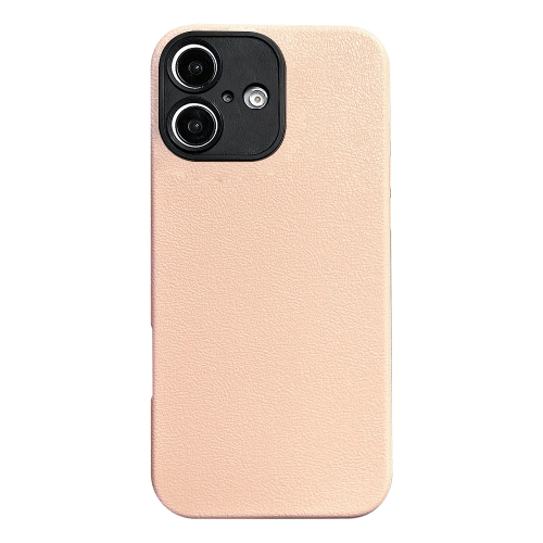 

For iPhone 16 Litchi Texture TPU Black Lens Frame Phone Case(Pink)