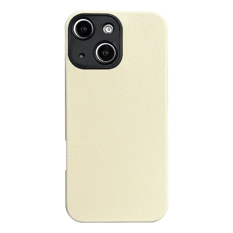 

For iPhone 14 Litchi Texture TPU Black Lens Frame Phone Case(White)