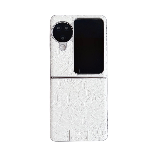 

For OPPO Find N3 Flip Camellia Plaid Fabric DIY PC Phone Case(White)