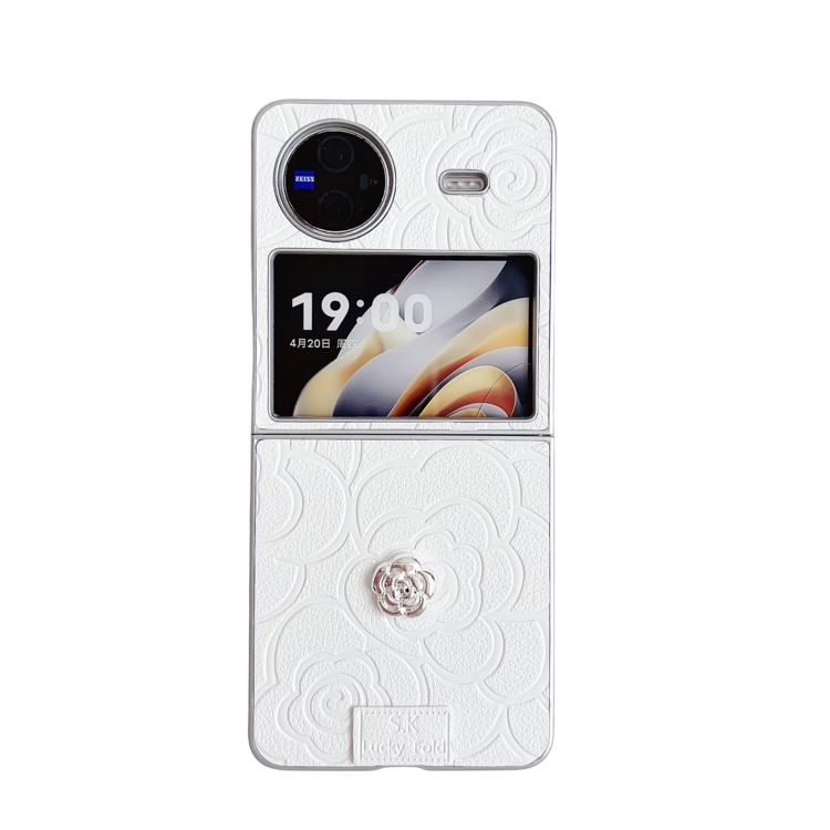 

For vivo X Flip 3D Camellia Plaid Fabric DIY PC Phone Case(White)