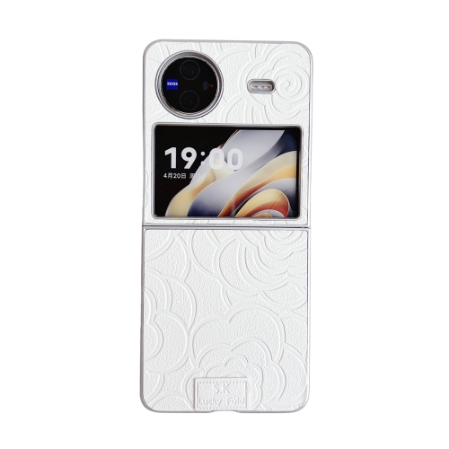 

For vivo X Flip Camellia Plaid Fabric DIY PC Phone Case(White)