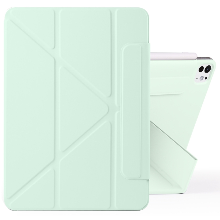 

For iPad Pro 13 2024 Fixed Buckle Magnetic Deformation Leather Tablet Case(Baby Green)