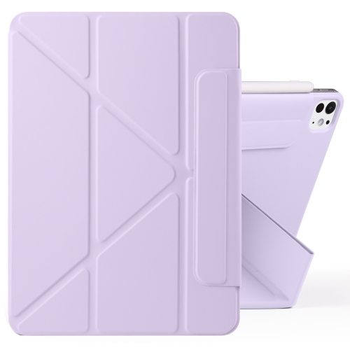 

For iPad Pro 13 2024 Fixed Buckle Magnetic Deformation Leather Tablet Case(Purple)