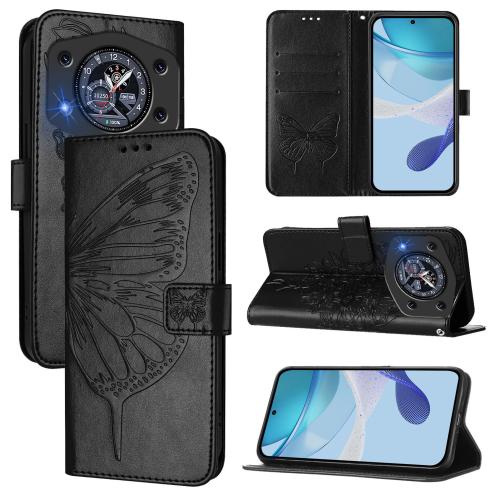 

For Cubot A30 Embossed Butterfly Leather Phone Case(Black)