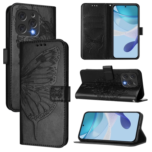 

For Doogee N55 Plus Embossed Butterfly Leather Phone Case(Black)