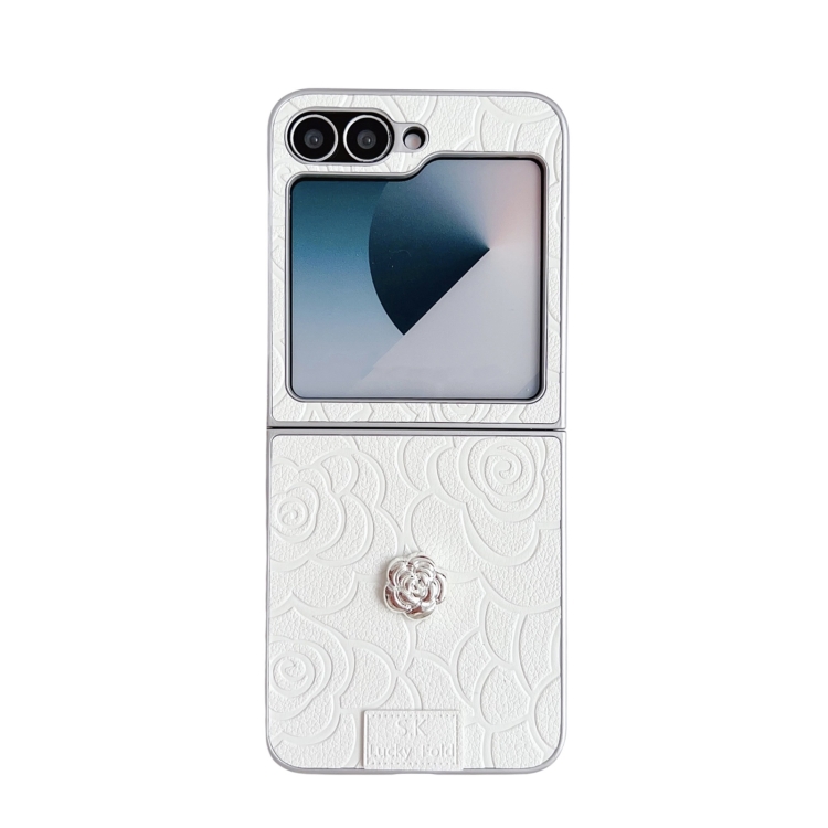 

For Samsung Galaxy Z Flip6 5G 3D Camellia Plaid Fabric DIY PC Phone Case(White)
