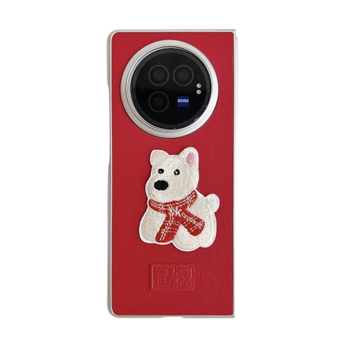 

For vivo X Fold3 Pro Skin Fee Litchi Pattern Scarf Embroidered Dog Phone Case(Red)