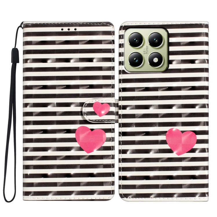 

For Xiaomi 14T 3D Pattern Leather Phone Case(Striped Heart)