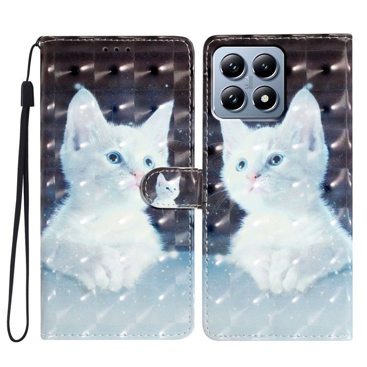 

For Xiaomi 14T Pro 3D Pattern Leather Phone Case(White Cat)