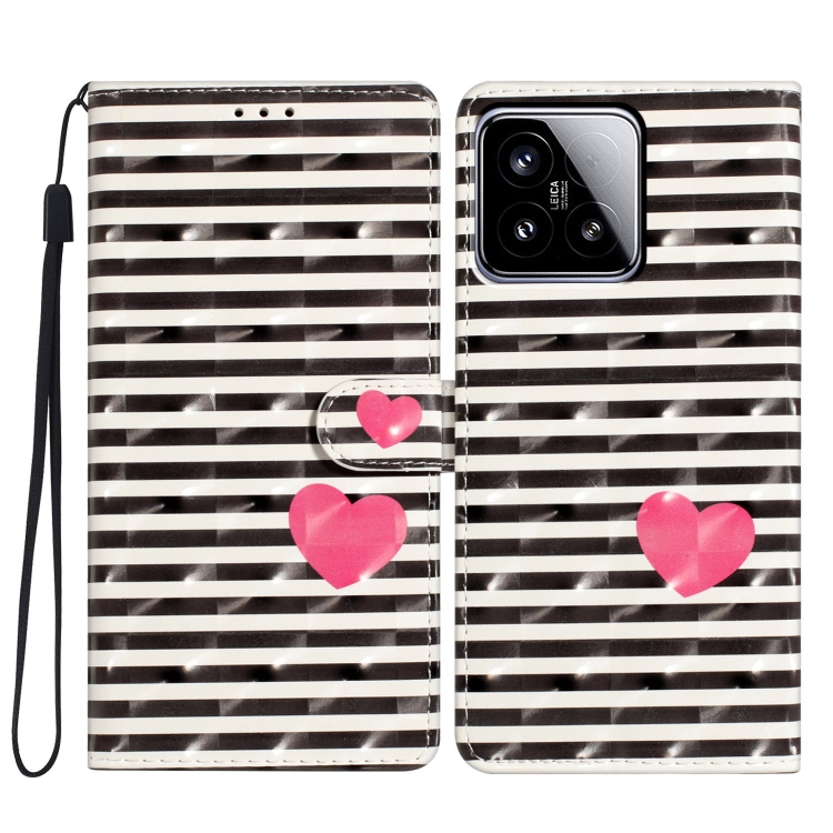

For Xiaomi 15 3D Pattern Leather Phone Case(Striped Heart)