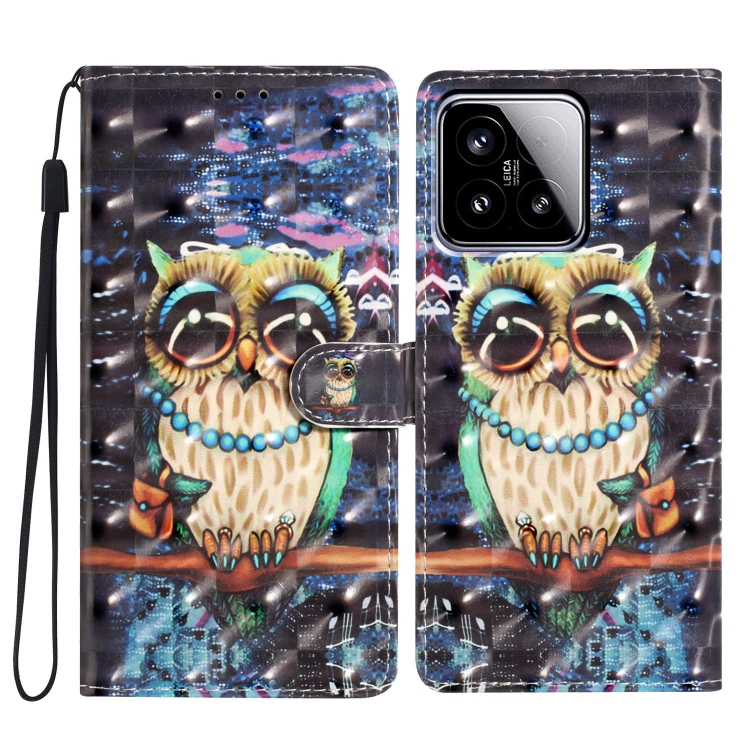 

For Xiaomi 15 3D Pattern Leather Phone Case(Big-eyed owl)