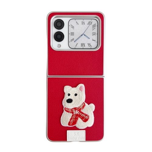 

For Huawei nova Flip Skin Fee Litchi Pattern Scarf Embroidered Dog Phone Case(Red)