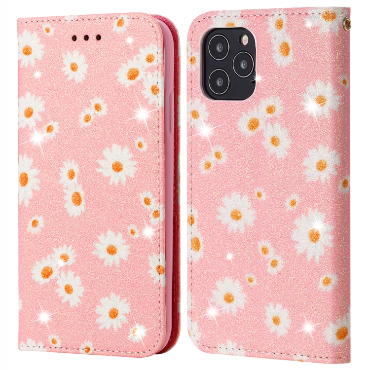 

For iPhone 12 / 12 Pro Glittering Daisy Magnetic Horizontal Flip Leather Case with Holder & Card Slots & Photo Frame(Pink)