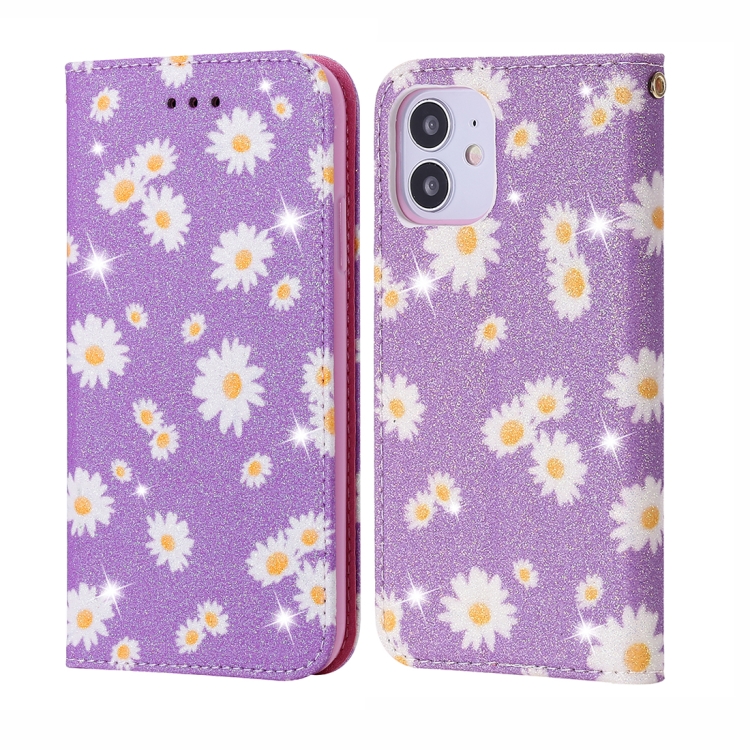 

For iPhone 12 mini Glittering Daisy Magnetic Horizontal Flip Leather Case with Holder & Card Slots & Photo Frame(Purple)