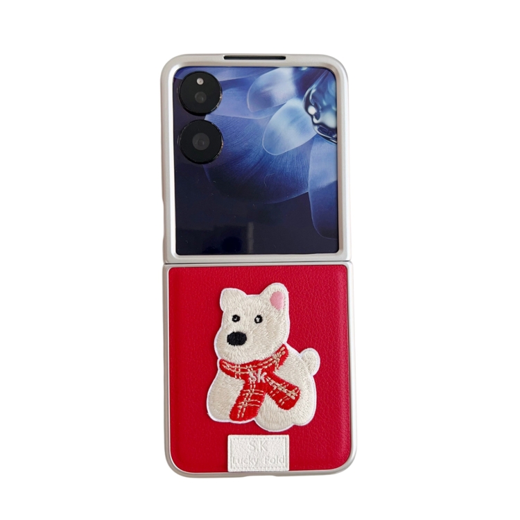 

For Xiaomi Mix Flip Skin Fee Litchi Pattern Scarf Embroidered Dog Phone Case(Red)