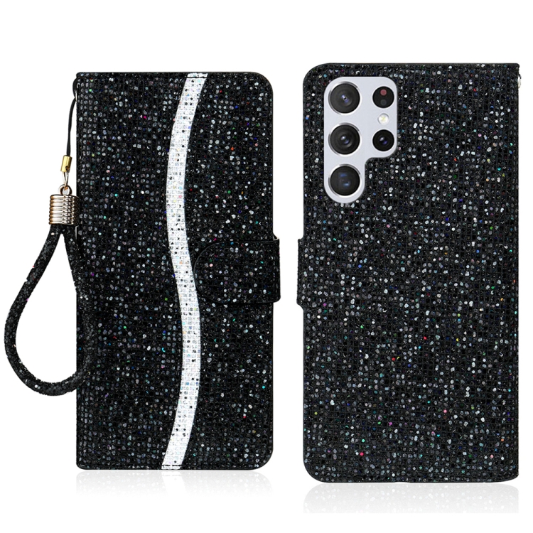 

For Samsung Galaxy S25 Ultra 5G Glitter Powder Filp Leather Phone Case(Black)