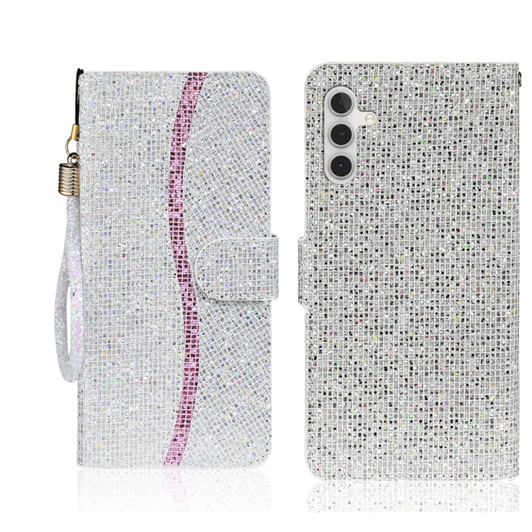 

For Samsung Galaxy S25 5G Glitter Powder Filp Leather Phone Case(Silver)