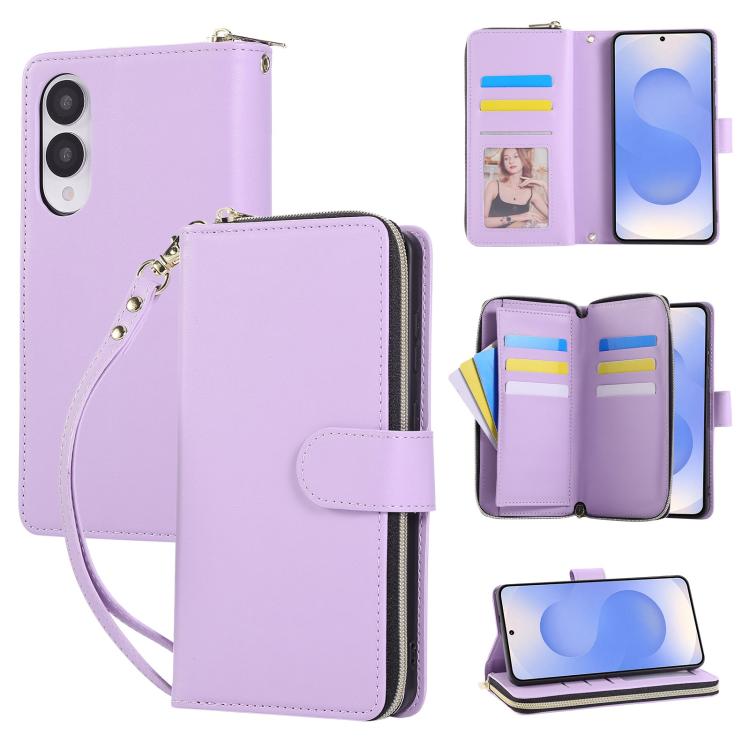 

For Samsung Galaxy S25 Edge 5G Nine-card Slots Zipper Wallet Bag Leather Phone Case(Purple)