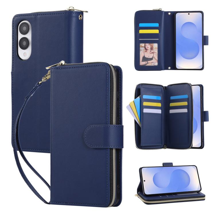 

For Samsung Galaxy S25 Edge 5G Nine-card Slots Zipper Wallet Bag Leather Phone Case(Blue)
