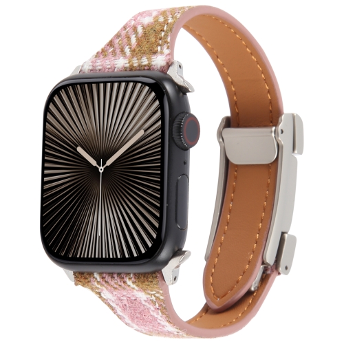 

For Apple Watch 46mm / 49mm / 45mm / 44mm Slim Magnetic Buckle Napped Fabric Leather Watch Band(Pink)