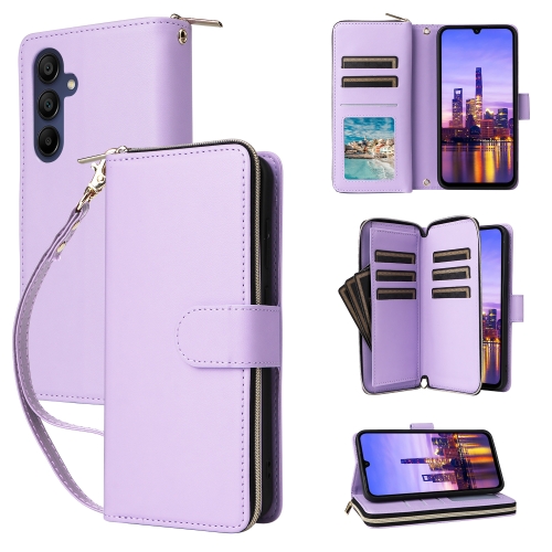 

For Samsung Galaxy A16 Nine-card Slots Zipper Wallet Bag Leather Phone Case(Purple)