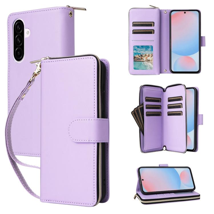 

For Samsung Galaxy A57 5G Nine-card Slots Zipper Wallet Bag Leather Phone Case(Purple)
