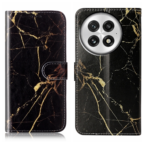 

For OnePlus 13 Colored Drawing Marble Pattern Leather Phone Case(Black Gold Marble)