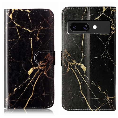 

For Google Pixel 9a Colored Drawing Marble Pattern Leather Phone Case(Black Gold Marble)