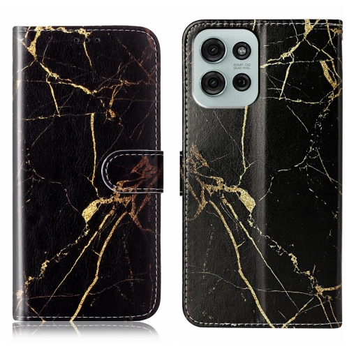 

For Motorola Moto G75 Colored Drawing Marble Pattern Leather Phone Case(Black Gold Marble)