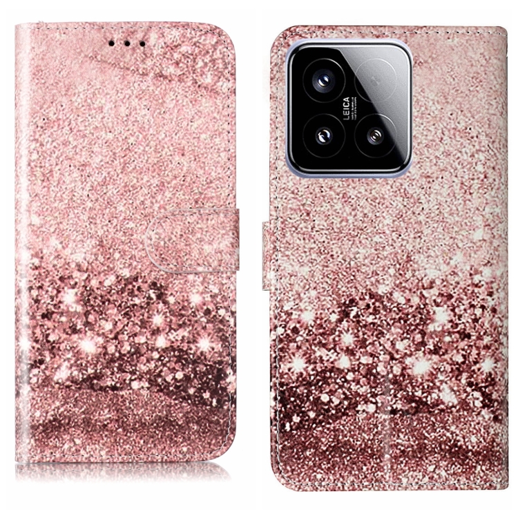 

For Xiaomi 15 Colored Drawing Marble Pattern Leather Phone Case(Rose Gold)
