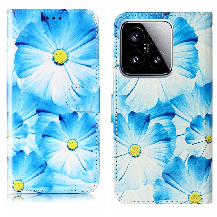 

For Xiaomi 15 Colored Drawing Marble Pattern Leather Phone Case(Blue Flower)