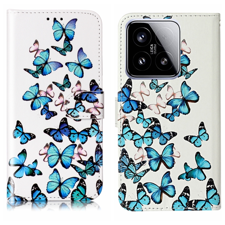 

For Xiaomi 15 Colored Drawing Marble Pattern Leather Phone Case(Little Blue Butterflies)