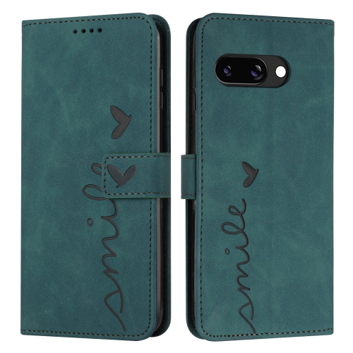 

For Google Pixel 9a Skin Feel Heart Embossed Leather Phone Case with Long Lanyard(Green)