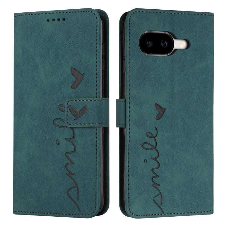 

For Google Pixel 10a Skin Feel Heart Embossed Leather Phone Case with Long Lanyard(Green)
