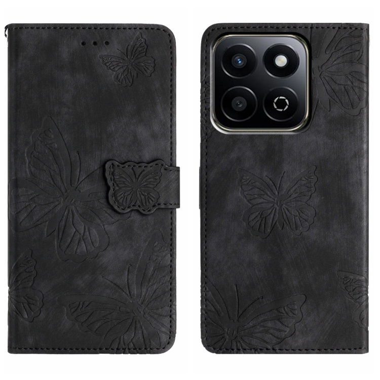 

For Honor X7C 4G / 200 Smart Skin-feel Embossed Butterfly Leather Phone Case(Black)