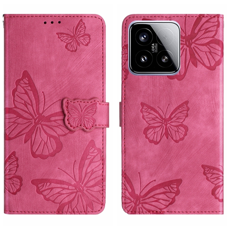 

For Xiaomi 15 Skin-feel Embossed Butterfly Leather Phone Case(Rose Red)