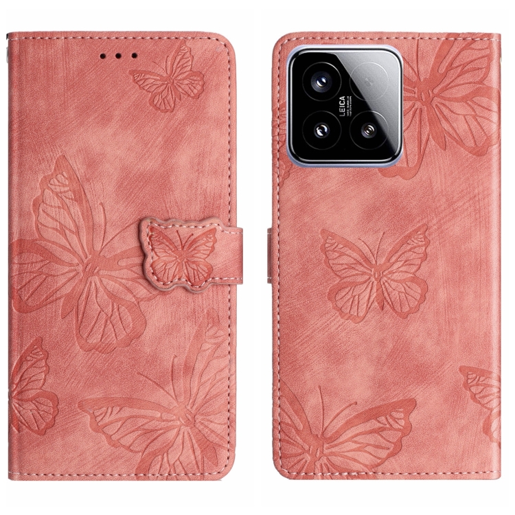 

For Xiaomi 15 Skin-feel Embossed Butterfly Leather Phone Case(Pink)