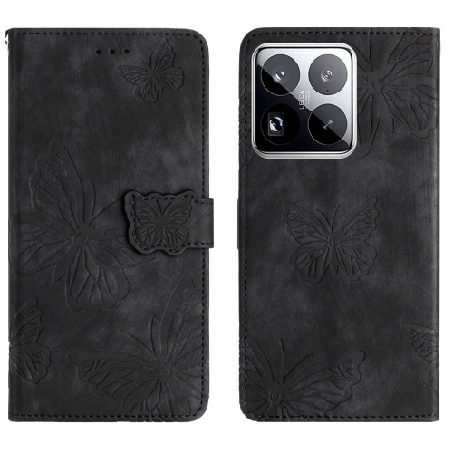 

For Xiaomi 15 Pro Skin-feel Embossed Butterfly Leather Phone Case(Black)