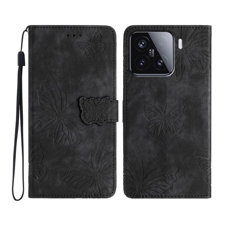 

For Xiaomi 15T Pro 5G Skin-feel Embossed Butterfly Leather Phone Case(Black)