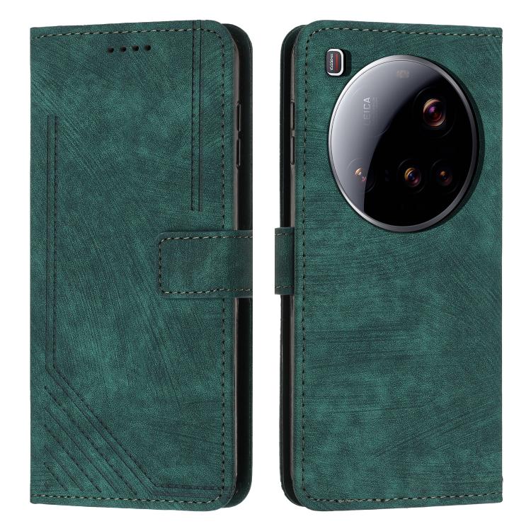 

For Xiaomi 15 Ultra Skin Feel Stripe Pattern Leather Phone Case with Lanyard(Green)