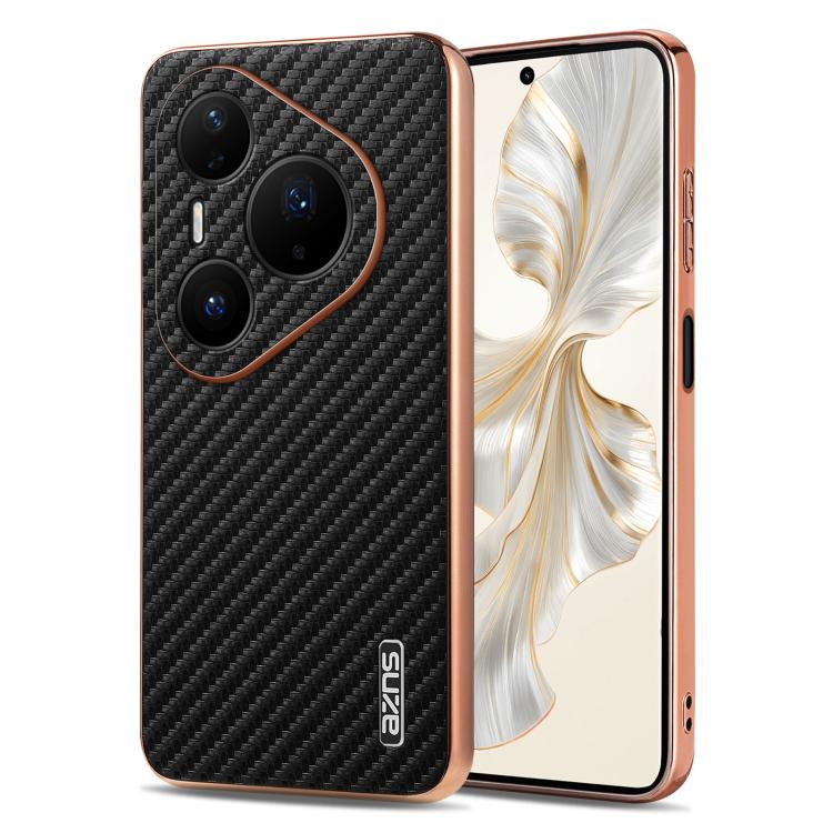 

For Huawei Pura 80 Ultra 5G AZNS Electroplated Edge Carbon Fiber Texture Phone Case(Black)