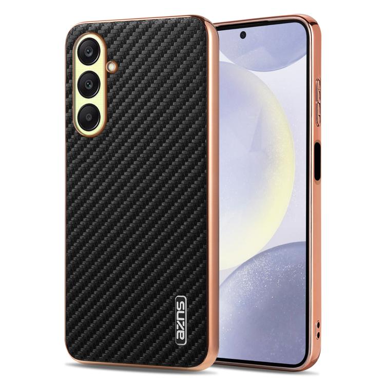 

For Samsung Galaxy A26 5G AZNS Electroplated Edge Carbon Fiber Texture Phone Case(Black)
