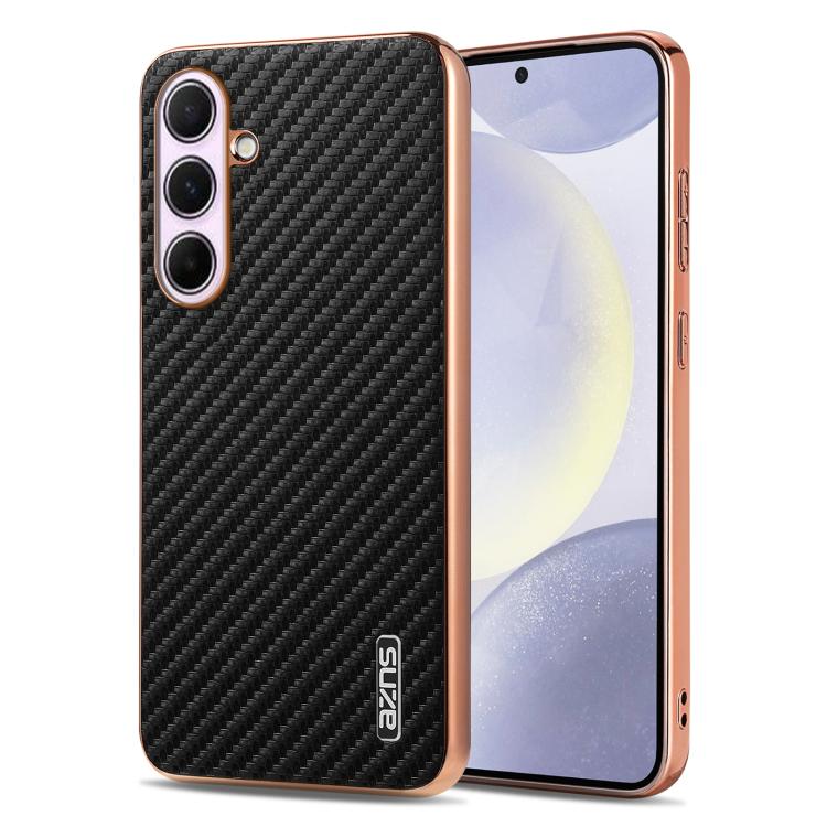 

For Samsung Galaxy A56 5G AZNS Electroplated Edge Carbon Fiber Texture Phone Case(Black)