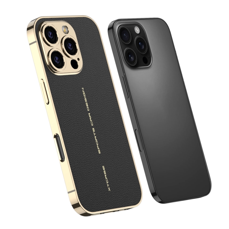 

For iPhone 16 Pro Max GKK Plated Plain Leather Shockproof Phone Case(Black)