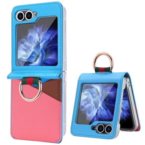 

For Samsung Galaxy Z Flip6 VIETAO Metal Ring Card Slot PU Phone Case(Blue Pink)